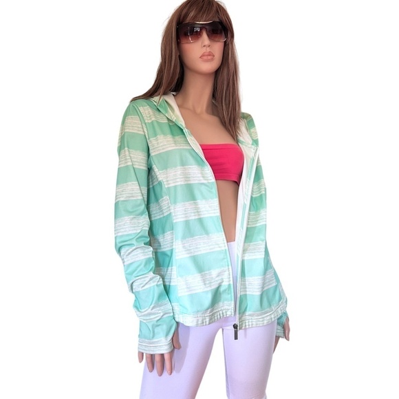 Bench Jacket Coat Sweater Hoodie Aqua Stripe Fitness Activewear Full Zip Front - Picture 7 of 14